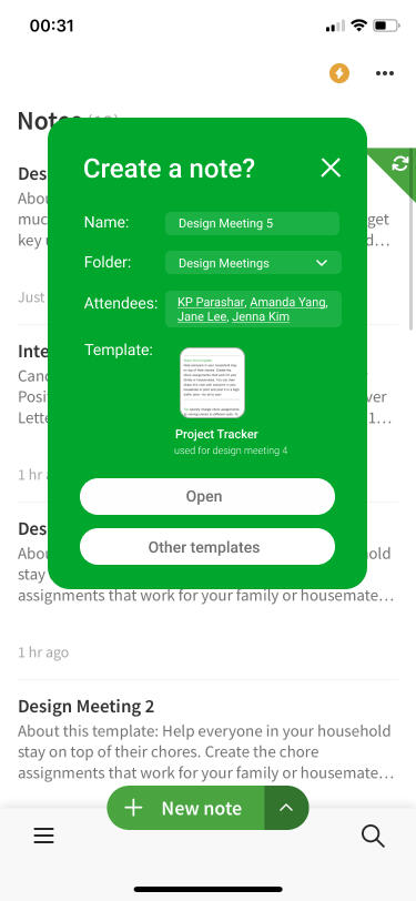 Evernote - Create new note