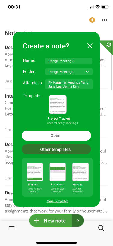 Suggest templates based on note title