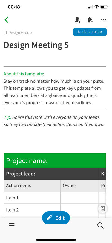 Note created with suggested template